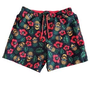 Broken Threads Medium 6in Navy Blue Pineapple Skull Tropical Mens Swim Trunks
